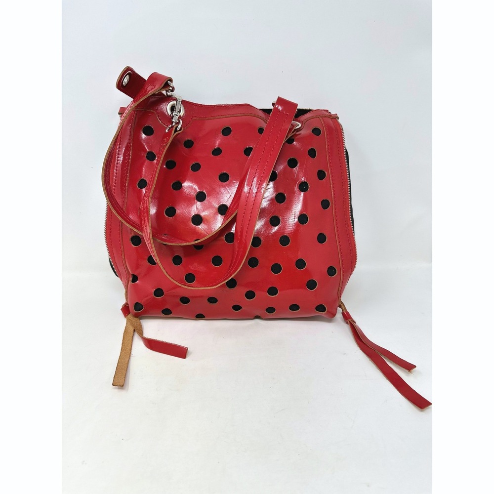 Nicoli 3Bag Red Patent Leather Polka Dot Shoulder Bag Tote Made In Italy Mod